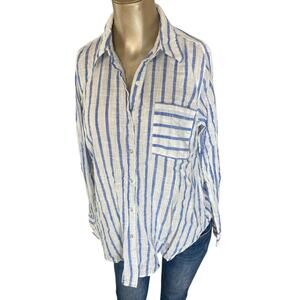 Westport Large Petite Striped Nautical Beach Button Down Women Top